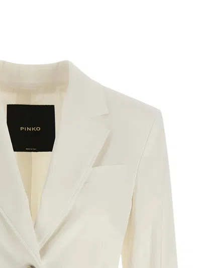 Pinko White Linen Viscose Elastane Jacket In Neutral
