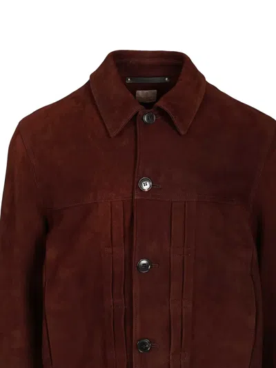 Paul Smith Collared Coat Side Pockets Button Cuffs In Brown