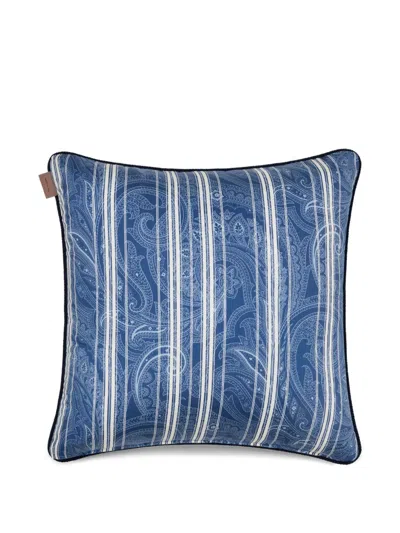 Etro Home 페이즐리 스트라이프 프린트 쿠션 In Blue