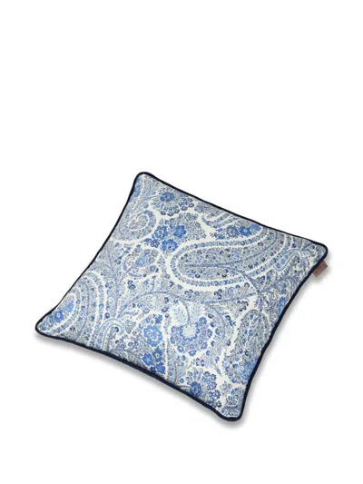 Etro Home 페이즐리 스트라이프 프린트 쿠션 In Blue