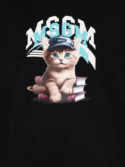 Msgm Kitten Print Sweatshirt In Black