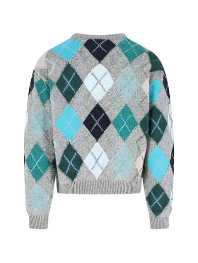 Erl Grey Multicolor Argyle Pattern Knit Sweater In Multi