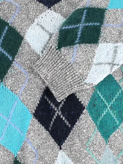 Erl Grey Multicolor Argyle Pattern Knit Sweater In Multi