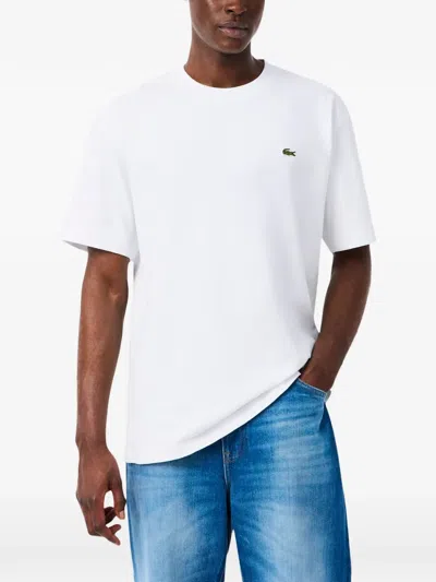 Lacoste 로고 자수 티셔츠 In White
