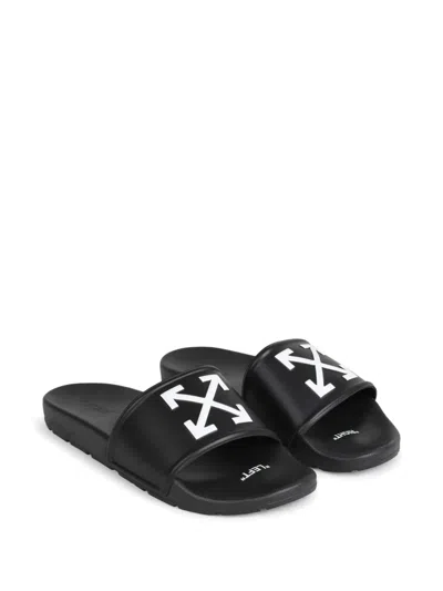 Off-white Arrows Logo-print Slides In Black