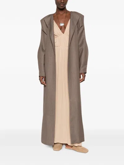 Ruohan Perim Peak-lapels Open-front Coat In Brown