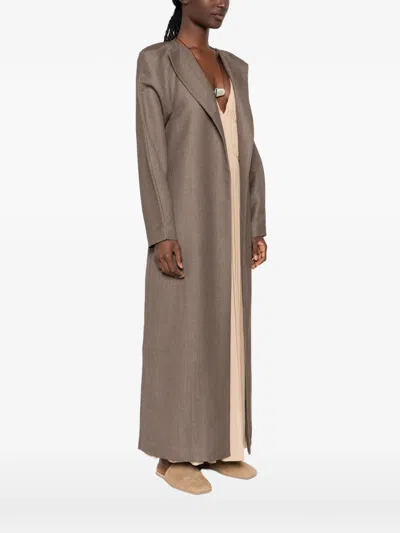Ruohan Perim Peak-lapels Open-front Coat In Brown