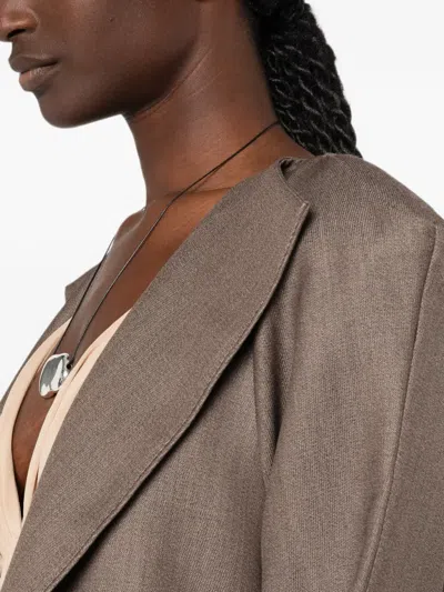 Ruohan Perim Peak-lapels Open-front Coat In Brown
