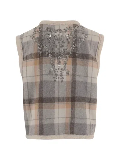 Stella Mccartney Check-pattern Floral-embroidered Vest In Multi
