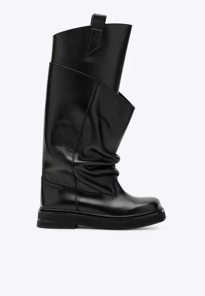 Attico Robin Passeggiata Combat Boots In Calf Leather In Black