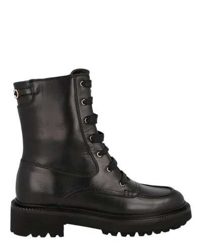 Ferragamo Black 30 Gancini Leather Biker Boots In Black