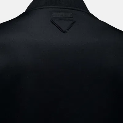 Prada Stretch Polyester Bomber Jacket Front Pockets In Black