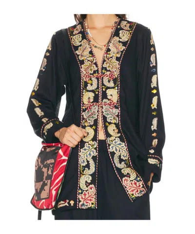 Bode Feather Runner Embroidered Cotton-blend Twill Jacket In Black