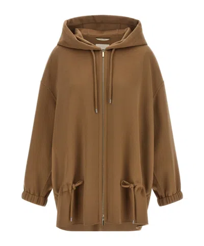 Max Mara Hooded Drawstring Coat In Brown