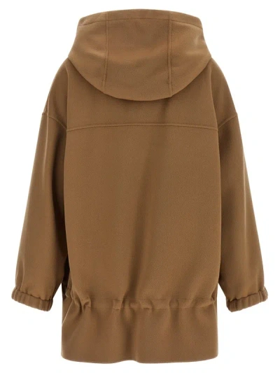 Max Mara Hooded Drawstring Coat In Brown
