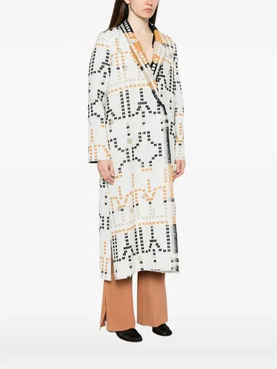 Forte Forte Samarcanda Embroidered Jacquard Long Coat In White