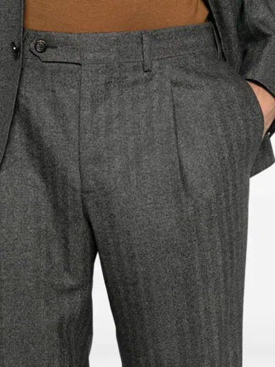 Canali Herringbone-pattern Wool Suit In Gray