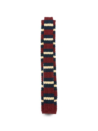 Etro Logo-embroidered Stripe-pattern Tie In Red
