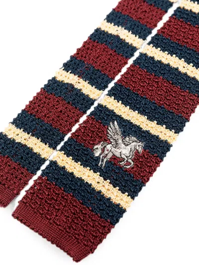Etro Logo-embroidered Stripe-pattern Tie In Red