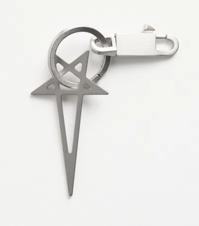 Rick Owens Pentagram Keyring In Silver