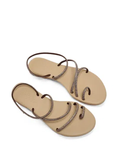 Mc2 Saint Barth Ring Strass-embellished Wrap-around Flat Sandals In Neutral