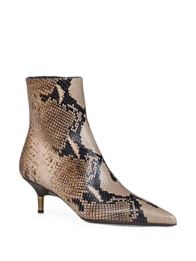 Khaite Bella Snake-effect Leather Ankle Boots In Neutral