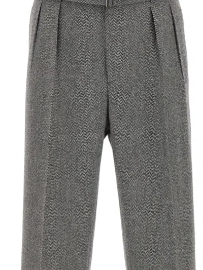 Tagliatore Herringbone-pattern Tailored Trousers In Gray