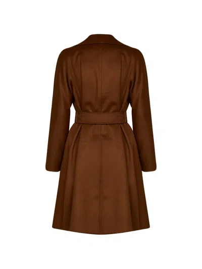 Max Mara Tan Mstdravenna Belted Wrap Coat In Brown