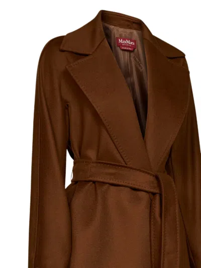 Max Mara Tan Mstdravenna Belted Wrap Coat In Brown