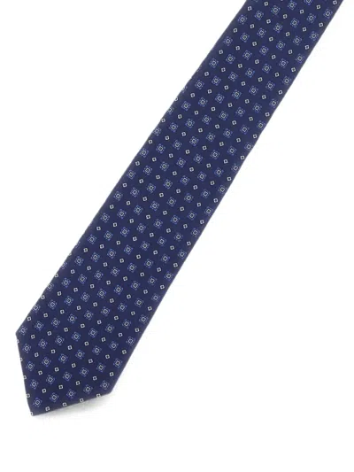 Kiton Micro-geometric Silk Tie In Blue