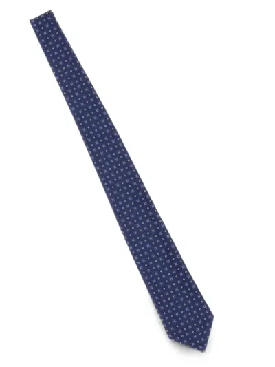 Kiton Micro-geometric Silk Tie In Blue