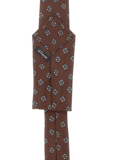 Kiton Micro Floral Seven-fold Tie In Brown