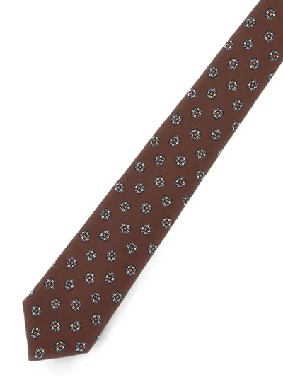 Kiton Micro Floral Seven-fold Tie In Brown