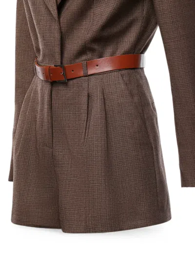Dondup Belted Check-pattern Jumpsuit In Brown