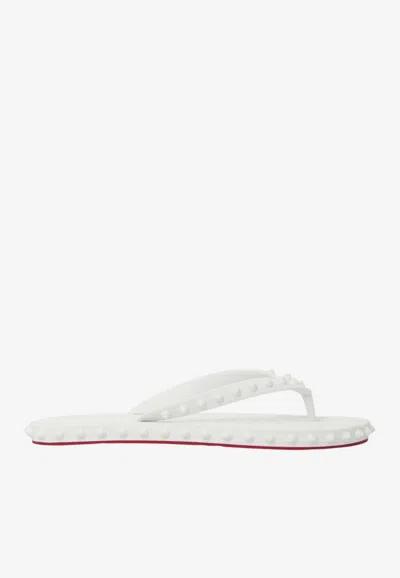 Christian Louboutin Loubi Donna Spike Red Sole Flip Flops In White