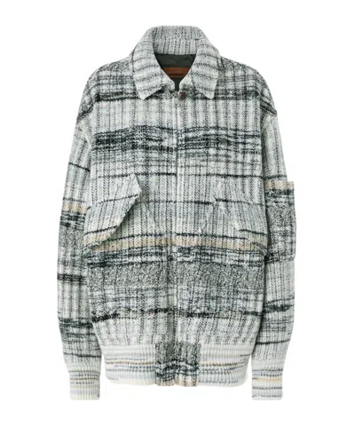 Missoni Oversized Check Wool-blend Bomber Jacket In Green