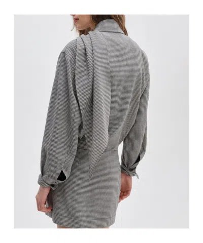 Rag & Bone Check-pattern Draped-panel Jacket In Gray