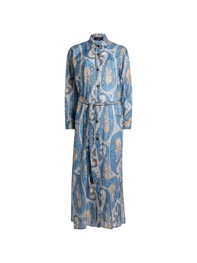 Etro Belted Paisley-print Cotton-voile Midi Shirt Dress In Multi