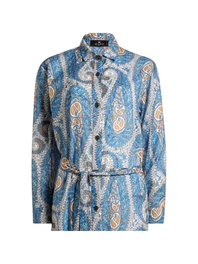 Etro Belted Paisley-print Cotton-voile Midi Shirt Dress In Multi