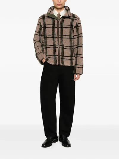 Ranra Check-pattern Fleece Jacket In Brown