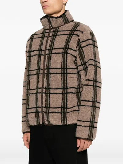 Ranra Check-pattern Fleece Jacket In Brown