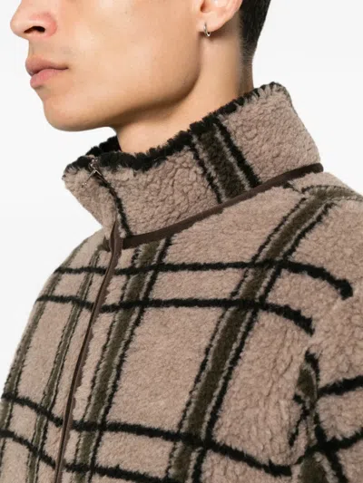Ranra Check-pattern Fleece Jacket In Brown