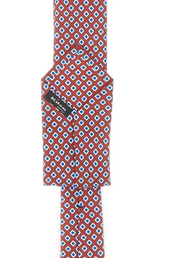 Kiton Micro Diamond Seven-fold Tie In Red