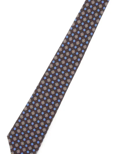 Kiton Micro Pattern Silk Tie In Brown