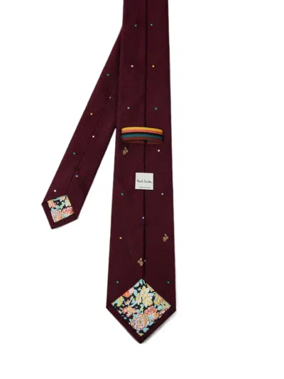 Paul Smith Slim Tie Patterned Fabric Embroidered Tip In Red
