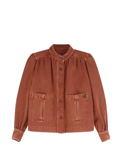 Chloé Logo Denim Jacket With Patch Pockets In Red