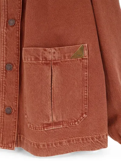 Chloé Logo Denim Jacket With Patch Pockets In Red