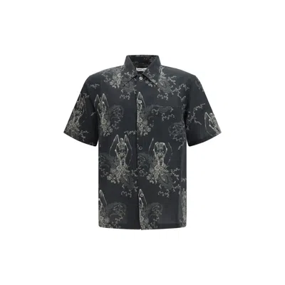 Our Legacy Mens Death Paisley Print Graphic-print Short-sleeve Cotton And Linen Shirt In Black