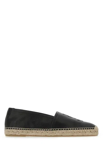 Saint Laurent Black Leather Monogram Espadrilles In Black