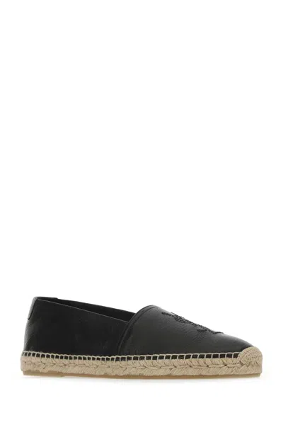 Saint Laurent Black Leather Monogram Espadrilles In Black